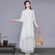 汉服女中国风唐装套装，茶服文艺复古雪纺连衣裙女装新中式