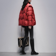 红色羽绒服女短款2023冬季韩版可拆卸袖时尚宽松显瘦加厚外套