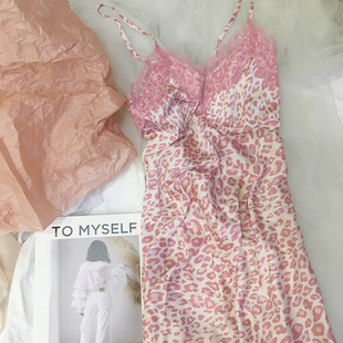 爱之礼内衣小众性感粉色豹纹，吊带睡裙法式蕾丝短裙少女家居服睡衣