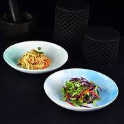 时尚餐厅创意孔雀纹陶瓷圆深盘小脚，敞口圆碗沙拉，碗冷菜凉菜炒菜盘