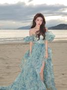 沙滩裙海边度假波，西米亚长裙连衣裙欧根纱拍照旅游穿搭超仙女