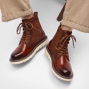流行的马丁靴男士棕色皮靴长筒高帮头层牛皮美式工装鞋真皮靴子U