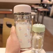 迷你双层玻璃杯子带盖隔热茶水分离泡茶杯个人专用学生女士高颜值