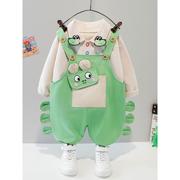 女宝宝春装套装0一1-3岁韩版女婴儿背带裤两件套女童洋气衣服