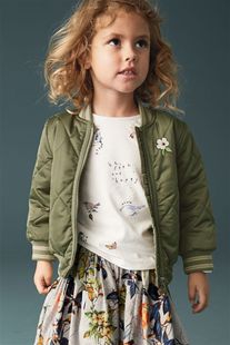 小S的店二店英国未来女童军绿色立领刺绣花朵薄棉服夹克