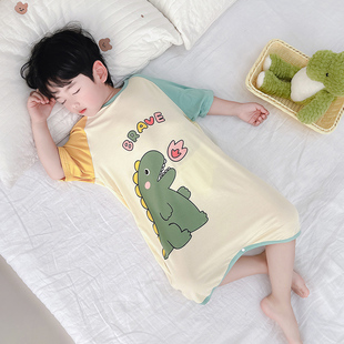 男童恐龙连体睡衣夏款男宝宝莫代尔睡袋防着凉儿童夏季薄款空调服