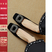 bb古韩国磨砂2024年绒面，粗跟浅口单鞋女高跟鞋，黑色职业百搭