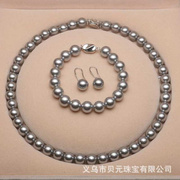 贝珠珍珠项链天然首饰套装送妈妈贝壳三件套正圆手链10mm耳环女8