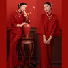新中式园林风影楼婚纱古装摄影主题艺术照改良旗袍领套装红色礼服