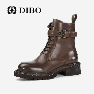 dibo碲铂2023年秋季英伦，风铆钉机车，靴真皮短靴平跟马丁靴女