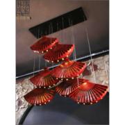 新中式扇子灯中国风禅意客厅牡丹折扇餐厅灯复式楼梯别墅艺术吊灯