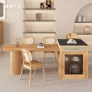 厨房实木岛台餐桌一体伸缩日式岩板半圆餐台吧台，悬浮感设计师家具