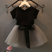 女童短袖+纱裙套装夏装，2023韩版儿童t恤半身短裙两件套装