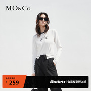 moco奥莱中式双飞燕爱心，印花撞色圆领长袖，白色t恤上衣上装