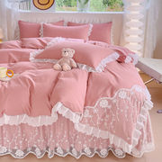 韩版风网红床裙四件套公主，风床罩蕾丝花边，床单被套三件套床品