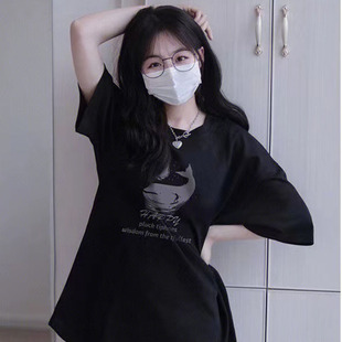纯棉短袖t恤女韩系学生夏季大码设计感小众oversize清纯甜美上衣