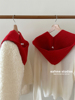 显白红色秋冬连帽披肩女毛线针织围巾，帽子一体保暖装饰打结假领子