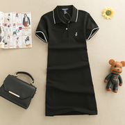 夏季小熊短袖韩版Polo领纯色宽松大码T恤裙女休闲裙连衣裙女