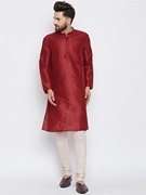 印度传统民族风服装，丝绵中长款薄款宽松长袖男士枣红色长袍