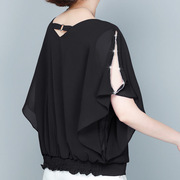 雪纺衫短袖2024镂空夏装小衫女高档洋气蝙蝠袖上衣，蕾丝衫雪纺衫