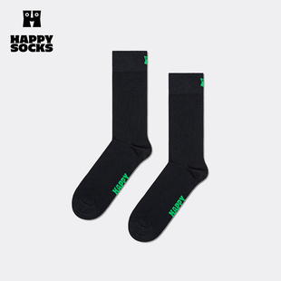 happysocks女男春秋，款情侣纯色黑色穿搭袜子，运动中筒袜