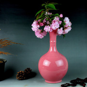 景德镇颜色釉陶瓷赏瓶中式客厅中号粉红色白色台面插花水养鲜花瓶