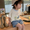 凡妈童装2024夏季韩版男童宝宝卡通短袖T恤休闲条纹短裤洋气