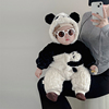 婴儿冬装连体衣超萌熊猫加绒哈衣男宝宝冬季加厚棉衣洋气保暖爬服