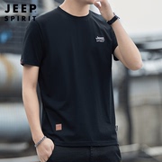 jeep吉普短袖t恤男士圆领夏季纯色，大码半袖纯棉休闲宽松2023