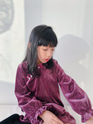 六岁女童裙子秋冬时尚气质紫色丝绒中式连衣裙高级新年旗袍公主裙