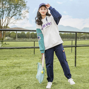 高中女生卫衣帽衫两件套装，2023年初中学生春秋装时尚韩版大童