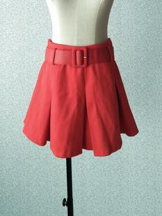 短裙女半身裙a字高腰，显腿长腰带纯色西瓜，红色百褶防走光衬安全裤