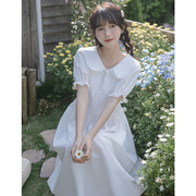 日系公主风裙子女夏季外穿可爱娃娃领甜美纯白色短袖连衣裙仙女裙