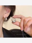 S925银针金属感水滴形耳扣耳钉女韩国时尚百搭气质通勤耳环耳饰品