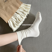 白色袜子女春秋季纯棉，中筒月子袜纯白长袜夏季夏天堆堆纯色长筒袜