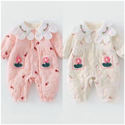 女宝宝夹棉连体衣洋气婴儿衣服，秋冬季新生儿，连身外套加厚长袖冬装