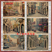 老上海建筑街景海报 民国时期酒吧咖啡厅复古牛皮纸装饰墙画672