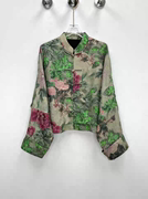 新中式中国风长袖盘扣印花真丝混纺，外套宽松蝙蝠，袖开衫上衣春夏女