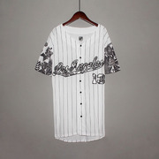 330 夏季欧美单运动短袖T恤中长款刺绣宽松休闲男款棒球衫