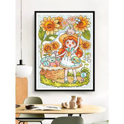 纯手工绣好的十字绣成品向日葵女孩人物卡通客厅卧室装饰挂画