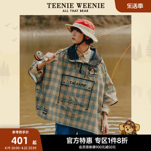 teenieweenie小熊奥莱复古英伦，格子连帽夹克女夏季学院，风斗篷