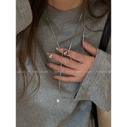 银色锆石灰珍珠蛇骨项链轻奢小众高级感气质锁骨，链配饰毛衣链装饰
