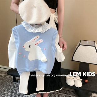 韩国童装女童秋装2024宝宝洋气，兔子针织马甲，背心儿童可爱毛衣