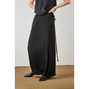 cleanflow黑色桑蚕真丝，30姆米系带超长半身裙，高腰百搭气质复古