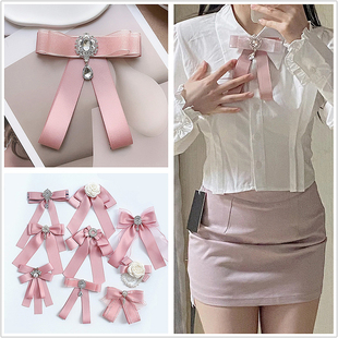 水钻粉色学院风领结，女白色衬衣jk蝴蝶结领口，胸针日系领花配饰