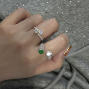 新中式天然玻璃种水沫玉，正阳绿绿玉髓，开口戒指时尚镶钻国风食指戒