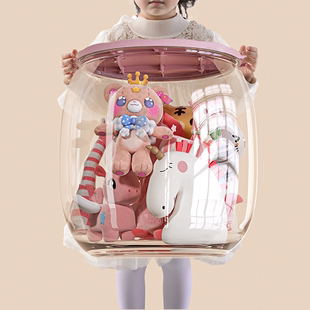娃娃收纳筒毛绒玩偶布收纳桶儿童玩具公仔整理收纳神器透明储物凳