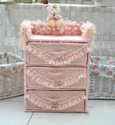 韩国田园风格可爱熊蕾丝粉色收纳柜子 三格抽屉储物整理柜子