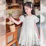女童连衣裙2024夏季宝宝时髦短袖长裙儿童裙子夏装洋气公主裙