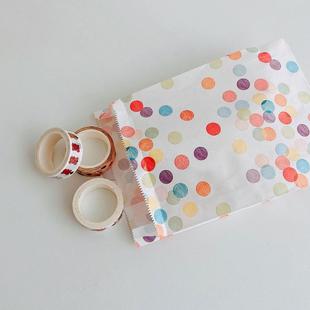 可爱彩色小波点包装纸袋零食，饼干收纳袋韩国学生文具袋小袋子